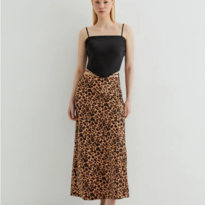 Юбка длинная атласная с леопардовым принтом